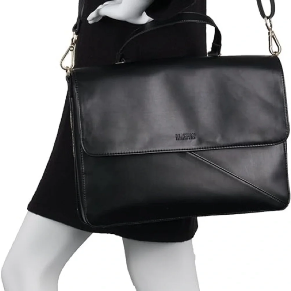 Reaction Kenneth Cole Black Faux Leather Over The Shoulder Laptop Bag 15”x 12”